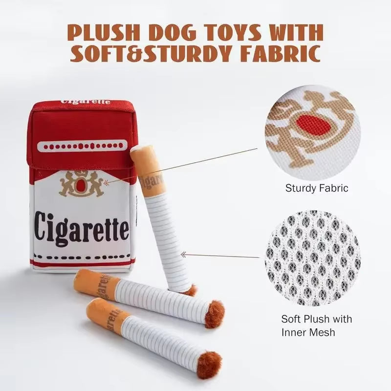 Creative Cigarette Interactive Fun Plush Chewable Cigarette Case Good Gift Grinding Teeth Squeak Dog Accessories for Dogs Toys